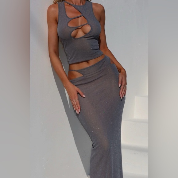 OUTCAST ARDELL MAXI SKIRT And TOP SET SILVER SPL XS - Picture 5 of 7